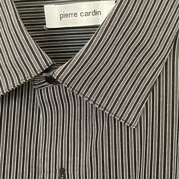 Men's Pierre Cardin Black and Gray Stripe Long Sleeve Dress Shirt Size XL - Picture 4 of 6